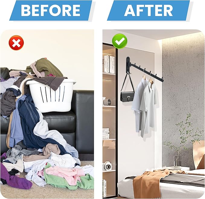 Clothing Racks for Hanging Clothes, Garment Racks Wall Mounted Clothes Bar-Hanger Holder Hooks Heavy Duty Folding Drying Rack Space Saving Clothing Hanging System Closet Storage Organizer-NeatNest