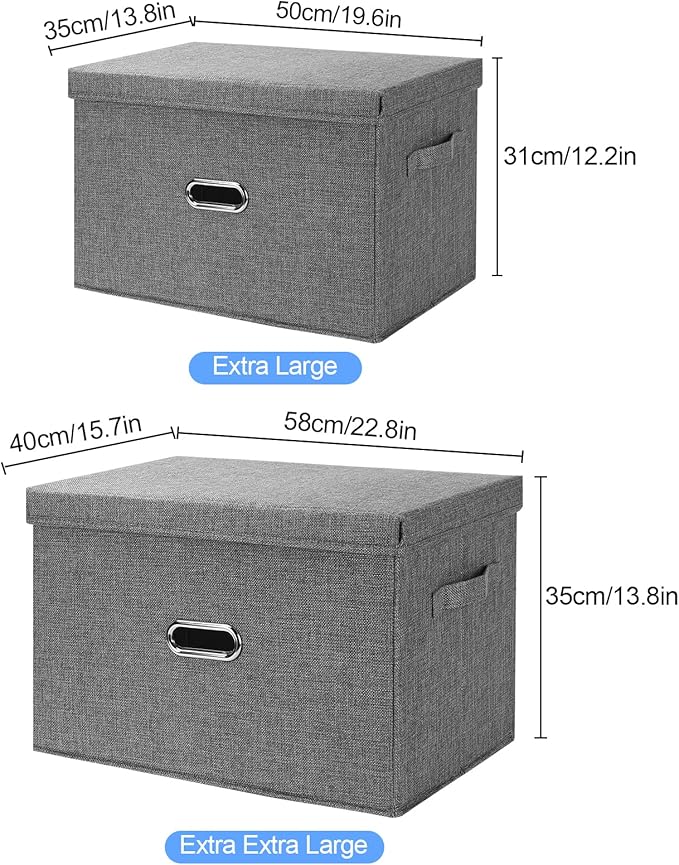 Large Linen Fabric Foldable Storage Bins with Removable Lid and Handles, Washable Storage Box Organizer Containers Baskets Cube with Cover for Bedroom,Office(Green, XXL(2-Pack))-NeatNest