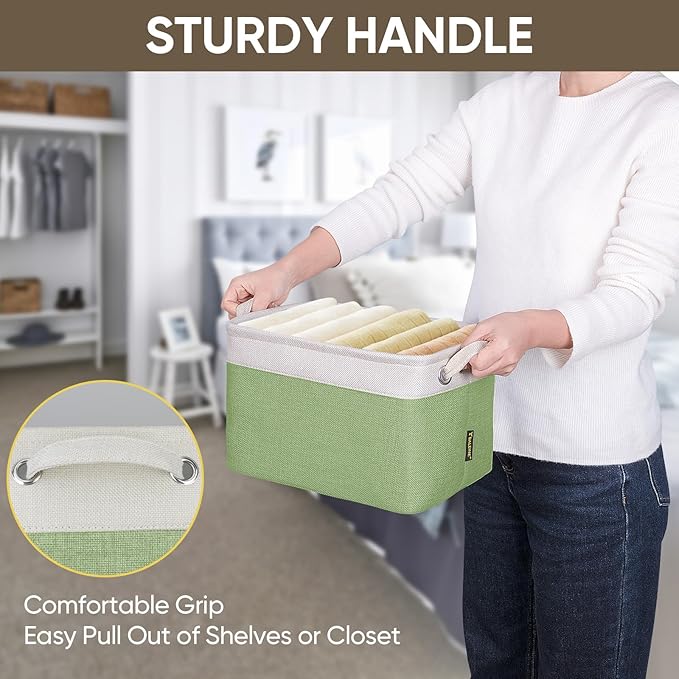 BALEINE 1 Pack Fabric Storage Bins for Shelves, Linen Storage Baskets for Organizing, Decorative Closet Bins for Clothes, Home (Green, 12"x8"x8")-NeatNest