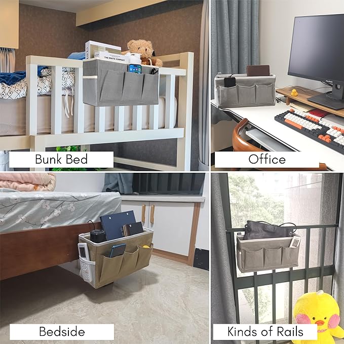 2Pcs Beside Caddy Storage Organizer, Hanging Bag Holder with Pockets for Bedroom, Loft Bed Tent, Bed Curtain, Top Bunk bed Shelf Accessories Bedside Caddy 3-pocket (White-2pcs)-NeatNest