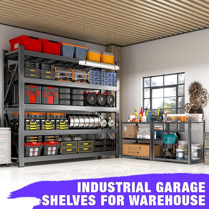 8000LBS Garage Shelving Heavy Duty, 5-Tier 71" H Storage Garage Shelves, Industrial Adjustable Metal Shelving Units for Garages, Warehouses, Kitchen, Black, 63" W x 24" D x 71" H