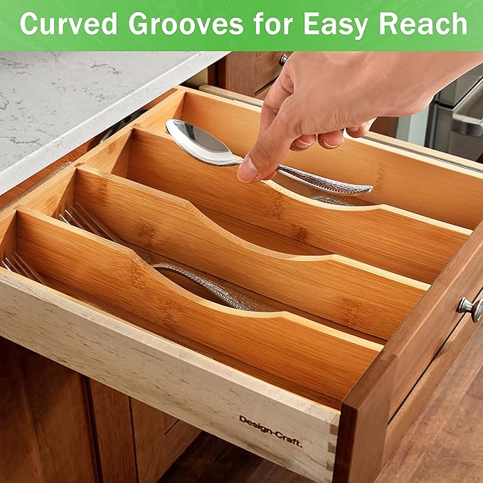 Greenual Silverware Organizer 10 In Utensil Organizer Silverware Tray for Drawer Cutlery Flatware Organizer for Kitchen Bamboo Wood-NeatNest