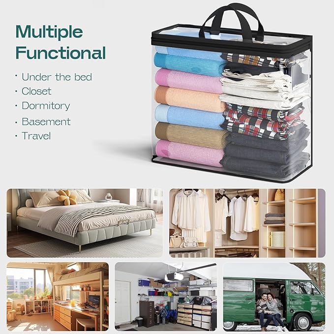 5PACK Clear Zippered Storage Bags for Clothes, 22L Closet Organizers Bag, and Blanket Storage Bags for Bedding, Linen, Blankets, Comforters, Clothing & Toys (Black)-NeatNest