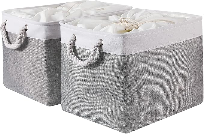combocube 16 x 12 x 12 Inch Fabric Storage Bins for Shelves, Linen Storage Organizer Storage Basket with Ropes for Laundry, Home, Closet, Office, Clothes, Toys Organizer-NeatNest