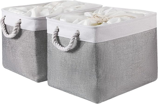 combocube 16 x 12 x 12 Inch Fabric Storage Bins for Shelves, Linen Storage Organizer Storage Basket with Ropes for Laundry, Home, Closet, Office, Clothes, Toys Organizer-NeatNest