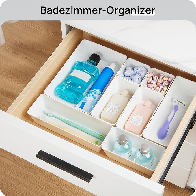 Vtopmart 25 PCS Plastic Drawer Organizers Set, 4-Size Versatile Bathroom and Vanity Drawer Organizer Trays, Storage Bins for Makeup, Bedroom, Kitchen Gadgets Utensils and Office-NeatNest