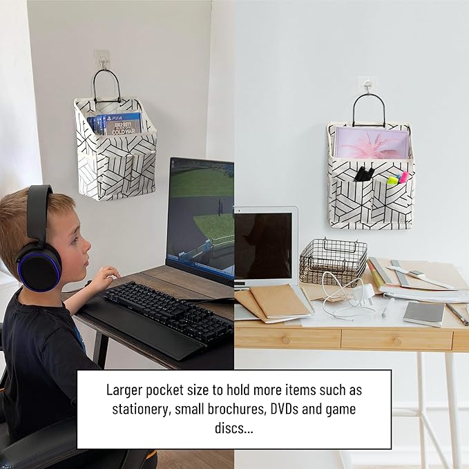 2pcs Wall Hanging Storage Bag, Small Door Closet Linen Fabric Pockets Organizer, Waterproof Multi Functional for Living Room Bedroom Bathroom Kitchen RV Camper with Hooks Pattern Whtie-NeatNest