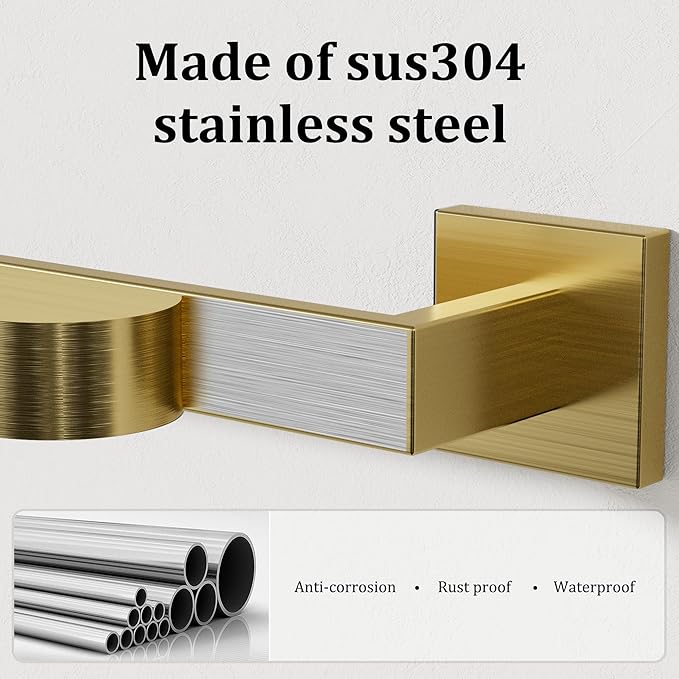 Alise Gold Towel Bars,15.75 Inch Towel Holder Towel Racks for Bathroom and Lavatory,SUS304 Stainless Steel Hand Towel Hanger Rail Wall Mount,Useable Length 13.98 Inch Towel Bar, GYT040-G