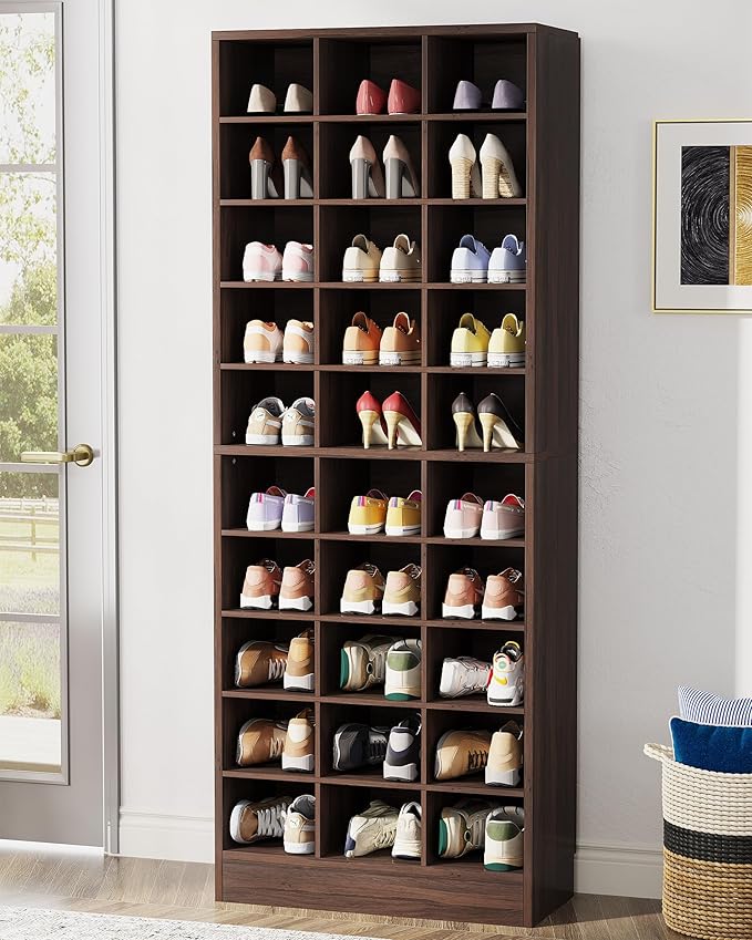 Tribesigns 10-Tier Shoe Storage Cabinet, Espresso Wooden Shoe Rack with 30 Cubbies, Freestanding Tall Entryway Shoe Organizer for Closet, Entryway, Living Room-NeatNest