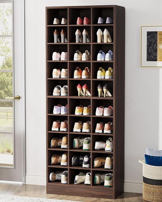 Tribesigns 10-Tier Shoe Storage Cabinet, Espresso Wooden Shoe Rack with 30 Cubbies, Freestanding Tall Entryway Shoe Organizer for Closet, Entryway, Living Room-NeatNest
