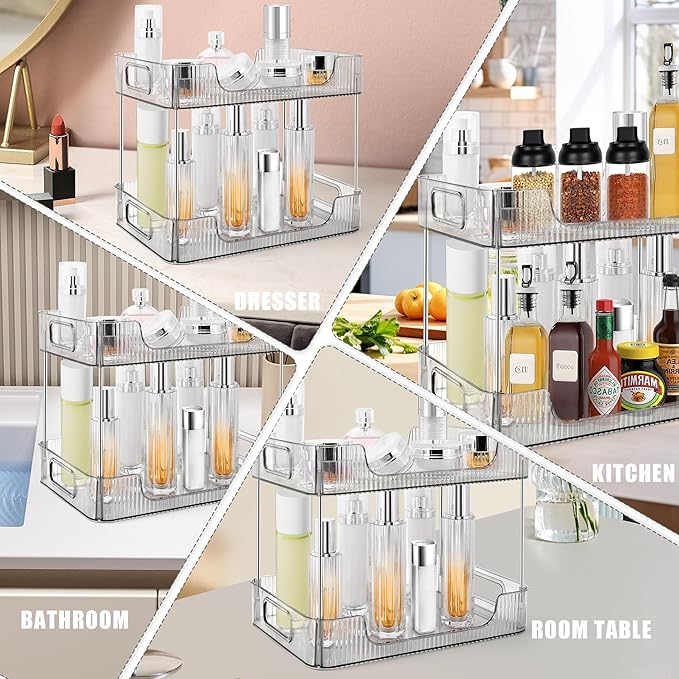 2-Tier Bathroom Counter Organizer Countertop Storage, Dresser Organizer Vanity Tray for Makeup, Perfume Organizer Cosmetics Skincare Shelf- Grey-NeatNest
