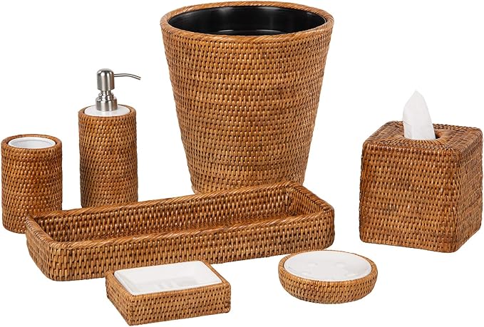 La Jolla Rattan Bathroom Tumbler and Toothbrush Holder (10fl.oz.), Honey-Brown