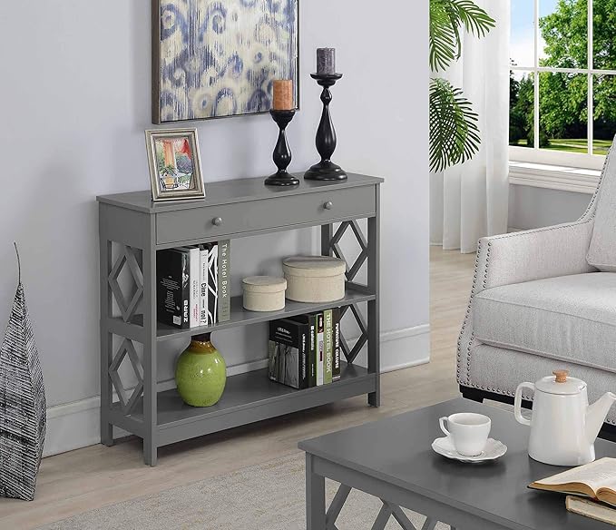 Convenience Concepts Diamond 1 Drawer Console Table, Gray-NeatNest