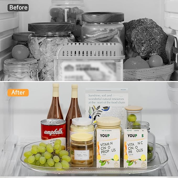 Heartspin Lazy Susan for Refrigerator Organizers and Storage, 14.56''x11'' Clear Fridge Turntable Organization for Kitchen, Cabinet, Pantry, Countertop, Bathroom, 1 Pack