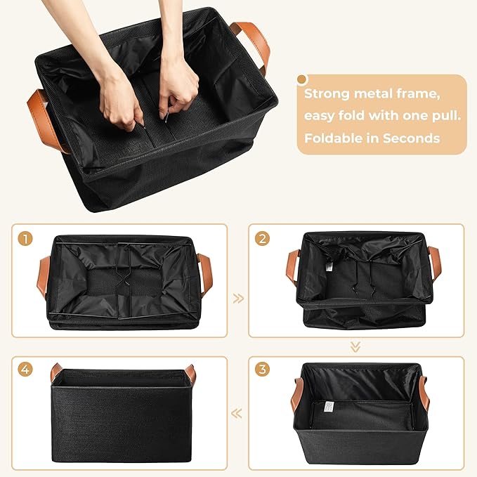 GRANNY SAYS Storage Baskets for Shelves, Closet Organizer Bins, Clothes Storage Bins with Metal Frame, Large Baskets for Organizing and Storage, Collapsible, Black, 2-Pack-NeatNest