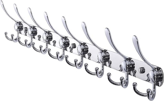 Dseap Coat Rack Wall Mount - 29.5” Long 8-Tri-Hooks Heavy Duty Coat Hanger Rail Wall Hooks for Hanging Coats Hats Clothing Clothes Purse Mudroom Entryway, Chromed-NeatNest