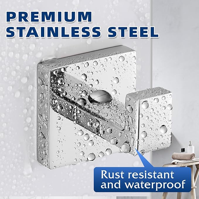 Chrome Polished Towel Hooks for Bathrooms, Heavy Duty Wall Mounted Stainless Steel Modern Hook, 4 Pack – Ideal for Hanging Towels, Robes, Coats, in Kitchen, Bedroom, Bathroom, or Hotel-NeatNest