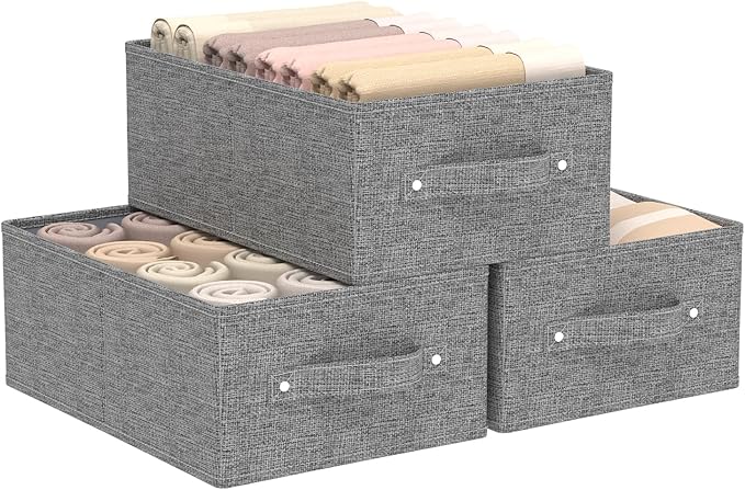 Collapsible Storage Bins, Fabric Organizer Baskets, Cube Boxes for Organizing Home, Office and Closet, Grey, 3 Pack, 13.0x9.0x5.5in-NeatNest