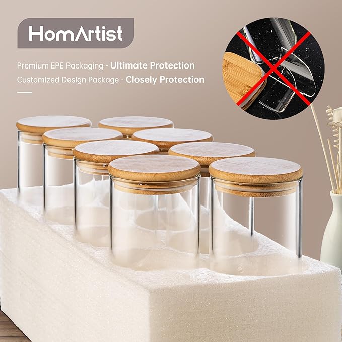 17oz - 4 Pack Glass Jars with Bamboo Lids, Glass Food Storage Containers with Airtight Lids, Air Tight Pantry Storage Containers for Coffee, Sugar, Spice, Meal Prep Jars for Salad & Fruit-NeatNest