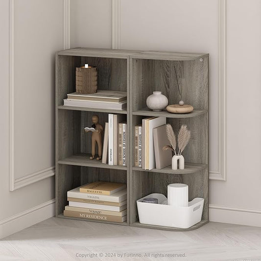 Furinno Reed 3-Tier Space Saving Corner Storage Display Shelf, French Oak-NeatNest
