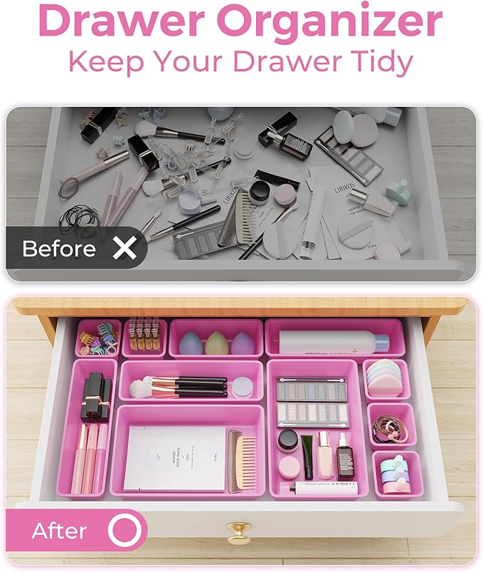 25 PCS Plastic Drawer Organizers Set, 4-Sizes Vanity and Makeup Organizer, Desk and bathroom Drawer Organizer Trays, Organizers and Storage for Makeup, Jewelry, Gadgets, Utensils(Light Purple)-NeatNest