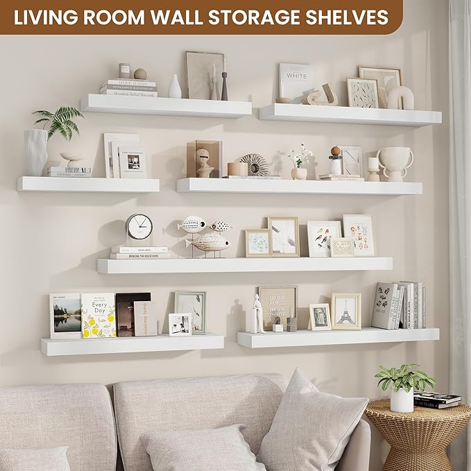 fuqing Floating Shelves for Wall, Bathroom Shelf Wall Mounted for Storage, Shelves with Invisible Bracket for Bedroom, Kitchen, Living Room, Farmhouse Small Book Shelf, 32 Inch Set of 2, White-NeatNest