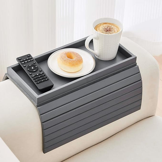 GEHE Bamboo Sofa Arm Tray, Foldable Couch Arm Tray Side Table, Anti-Falling Armrest Tables Cup Holder for Snacks, Drinks, Beers, Phone, Control, Flexible and Portable, Anti-Slip Bottom-NeatNest