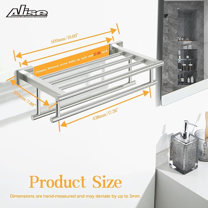 Alise Towel Rack,Towel Holder Towel Shelf with Double Towel Bars for Bathroom Lavatory,SUS 304 Stainless Steel Wall Mount Towel Hanger Storage,20 Inch Brushed Nickel,GZ8050-LS