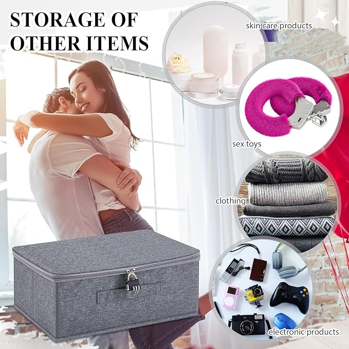 Discreet Lockable Adult Toy Bag Storage Organizer Toy Bag Storage Bins Case with Zipper Lid 15 x 10 x 6.3 Inches for Women and Men Clothes Container(Gray)-NeatNest