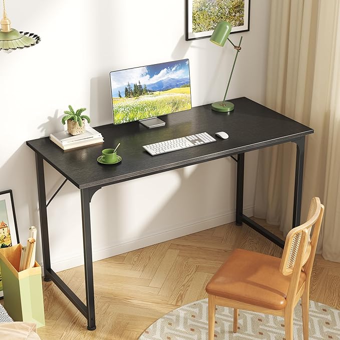 Huuger Modern Simple Office Desk, 40 Inch Gaming Desk with Storage, Black Metal Frame, Large Legroom-NeatNest