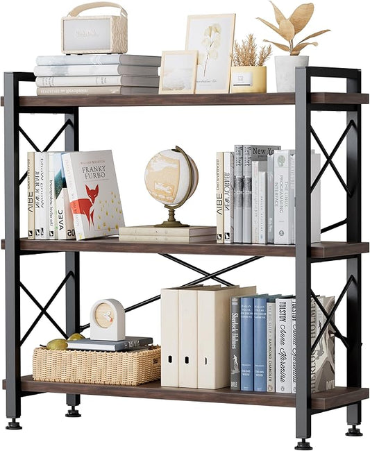 3 Tier Bookshelf Bookcase, 35.5'' Width Wood & Metal Open Book Shelf, Freestanding Industrial Display Shelf, Rustic Storage Shelves Organizer for Home Office, 300 lbs/Level