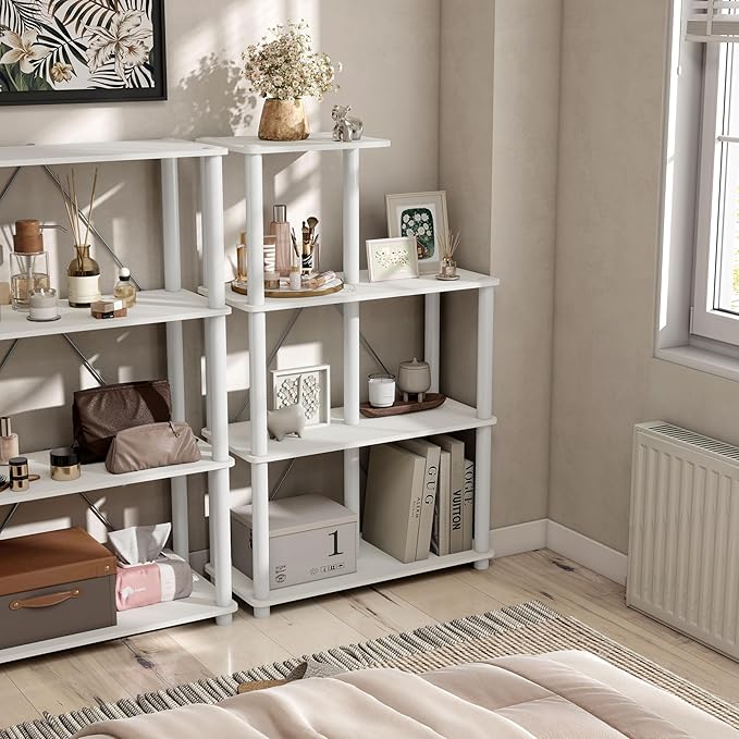 HOMES: Inside + Out Apexa Modern 5-Cube Ladder Shelving Units, Collectibles Display Shelves, Easy Assembly Standing Shelf, Home Storage Organizer for Living Room, Bedroom, Office, White