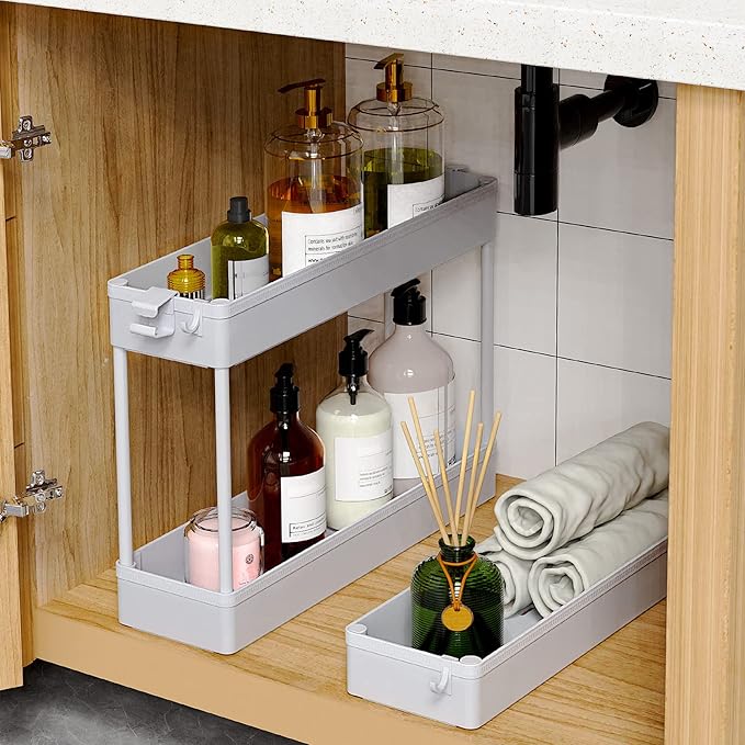 SPACEKEEPER Slim Rolling Storage Cart, 3 Tier Storage Organizer Laundry Room Organizer Mobile Shelving Unit, Multi-Purpose for Kitchen Office Bathroom Laundry Narrow Places, Gray-NeatNest