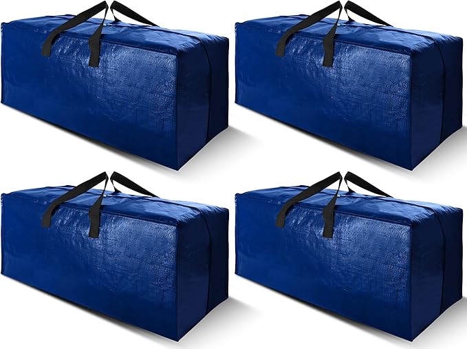 Cosy Family 4 Pack Heavy Duty Extra Large Moving Bags with Backpack Straps - Strong Handles & Zippers, Storage Totes For Space Saving, Fold Flat, Alternative to Moving Box (X-Large-Set of 4, Blue)-NeatNest