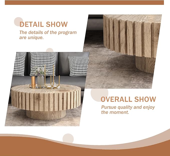 31.4" Round Modern Coffee Table, Wood Coffee Tables for Living Room, Minimalist Tea Table Circular Wooden Coffee Tables for Small Space Office Apartment Wood