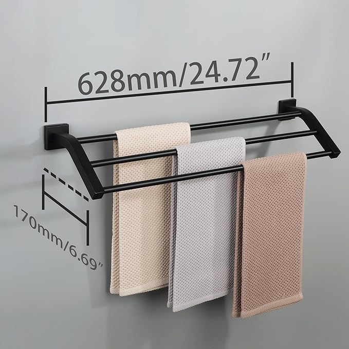Alise Bath 3 Towel Bars,Towel Holder Towel Racks for Bathroom Wall Mount,Heavy Duty SUS304 Stainless Steel Towel Hanger Towel Rails,GK9603-B Matte Black,24-Inch