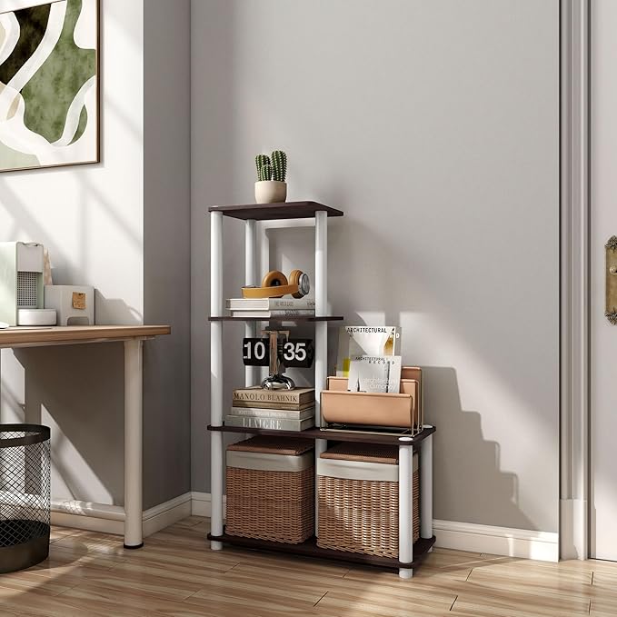 HOMES: Inside + Out Apexa Modern 4-Cube Ladder Shelving Units, Collectibles Display Shelves, Easy Assembly Standing Shelf, Home Storage Organizer for Living Room, Bedroom, Office, Espresso