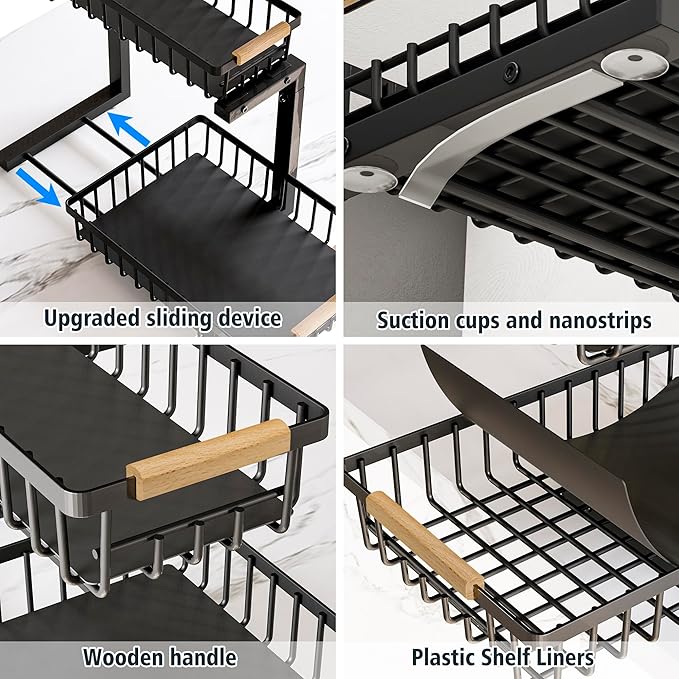 Under Sink Organizers, 2 Tier Pull Out Under Cabinet Organizer，Height Adjustable Pull Out Cabinet Drawers, Metal Sliding Drawer for Kitchen Bathroom Pantry Cabinet Closet Organization Rack，1 Pack-NeatNest