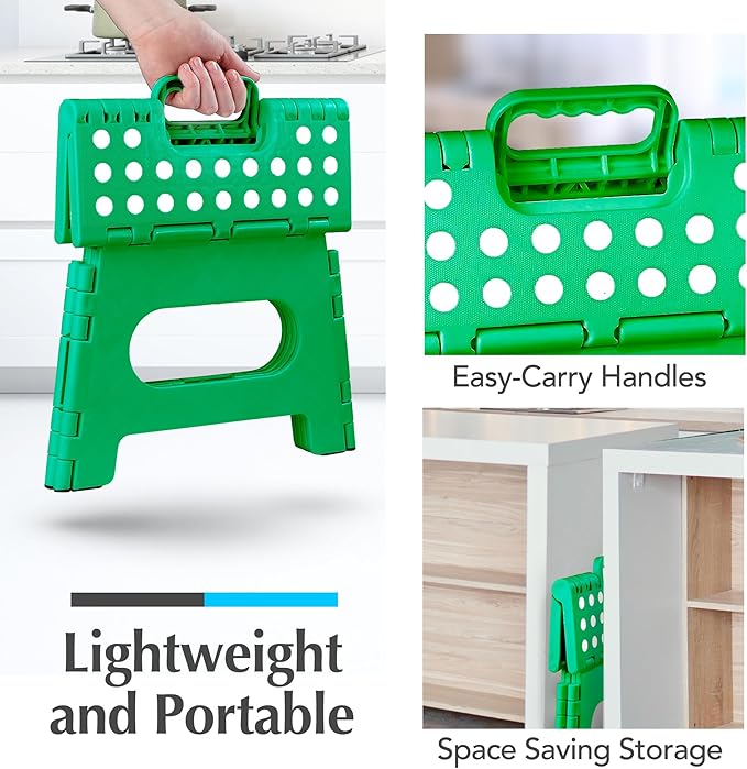 Handy Laundry Folding Lightweight Step Stool - Sturdy Enough to Support Adults and Safe Enough for Kids - Opens Easy with One Flip - Great for Kitchen, Bathroom or Bedroom (Green | 2-Pack)