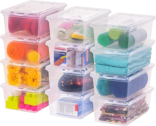 IRIS USA 7 Quarts Plastic Storage Container Bin with Latching Lid, 12 Pack, Nestable Box Tote Closet Game Organization Teacher Tools Art Supplies Shoe Shoebox Stackable