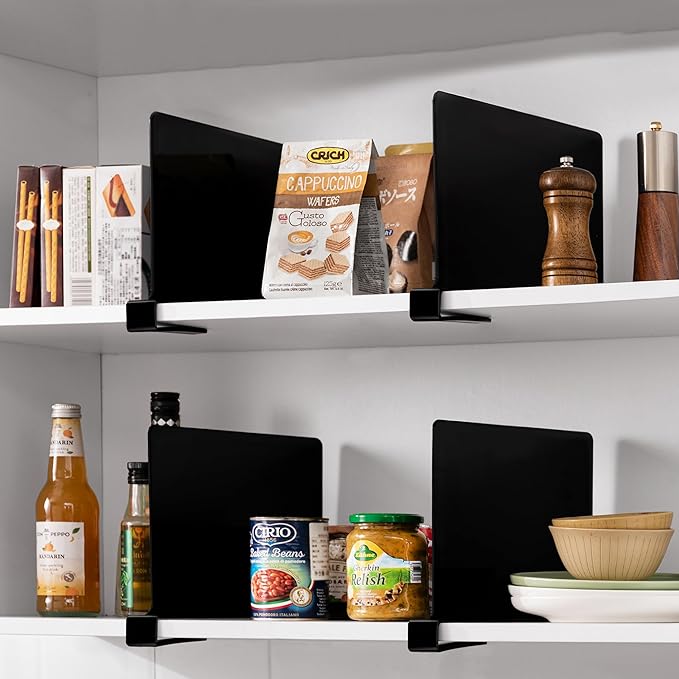 HBlife 6 Black Shelf Dividers, Vertical Purse Organizer for Closet Perfect for Sweater, Shirts, Handbags in Bedroom and Kitchen, Adjustable Acrylic Bookshelf for Organization-NeatNest