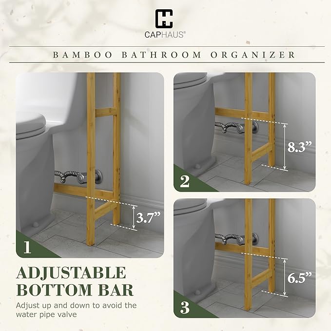 CAPHAUS Over The Toilet Storage Shelf,3-Tier Bathroom Organizer Shelf Rack Over Toilet with Hooks & Adjustable Feet,Freestanding Toilet Shelf, Bathroom & Laundry Organizer,Balcony Plant Stand, White-NeatNest