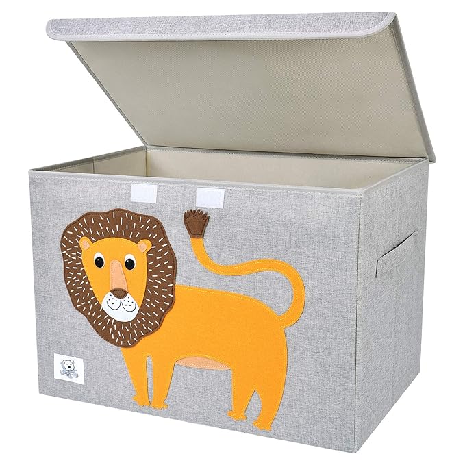 CLCROBD Foldable Large Kids Toy Chest with Flip-Top Lid, Collapsible Fabric Animal Toy Storage Organizer/Bin/Box/Basket/Trunk for Toddler, Children and Baby Nursery (Lion)-NeatNest