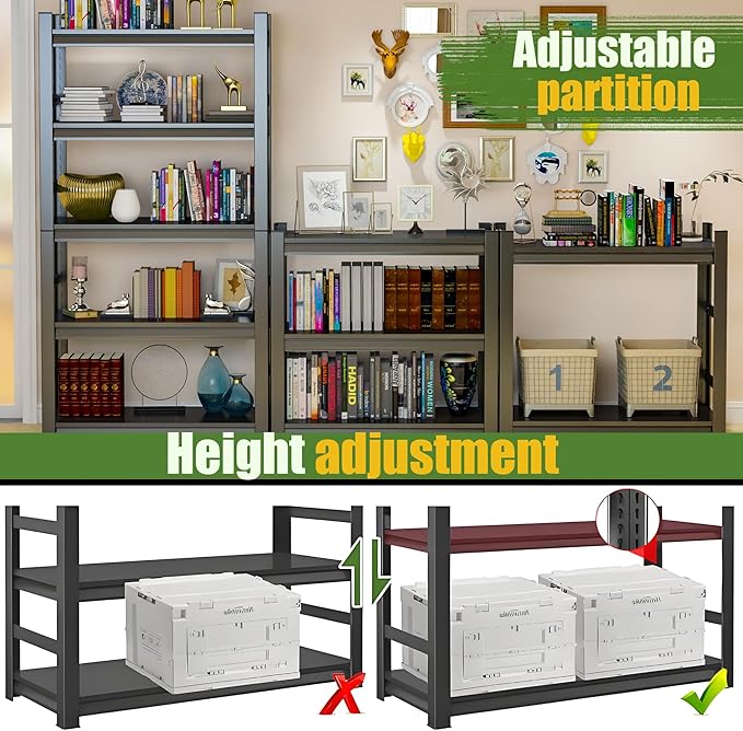Bookshelf, 5 Tier Bookshelves, Tall Book Shelf For CDs/Movies/Books, Bookcase Shelf Storage Organizer Adjustable Bookshelf For Bedroom/Living Room/Home Office (with fence-63"H*32"W*15.7"D)-NeatNest