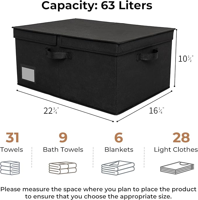 GRANNY SAYS Fabric Storage Bin with Lid, Linen Closet Organizers and Storage Baskets, Large Storage Box, Clothes Bins for Closet Organizing, Jumbo, Black, 1-Pack-NeatNest