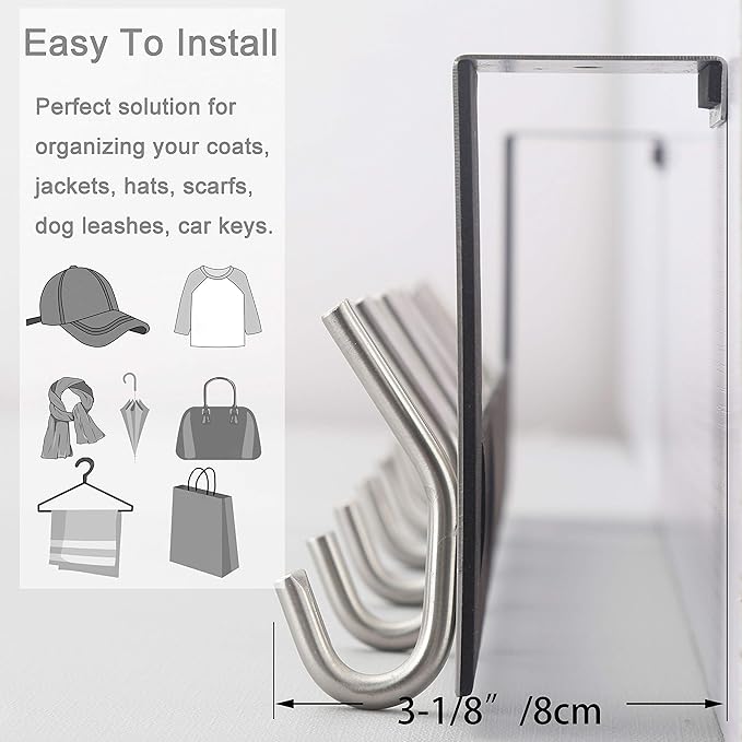 WEBI Over The Door Hooks,Door Hanger,Over The Door Towel Rack,Door Coat Rack Coat Hanger,6 Hooks for Hanging Clothes,Hats,Behind Back of Bathroom,Bronze