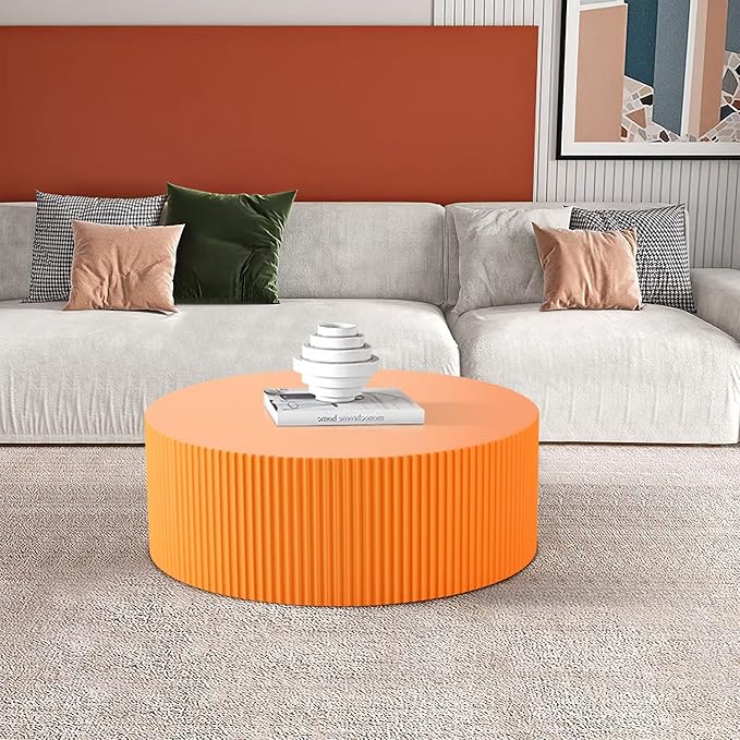 KEVINSPACE Coffee Table Round Sofa Side Table Modern End Table for Living Room Bedroom Office, No Assembling, Ø35.43" x 13.78"H Orange