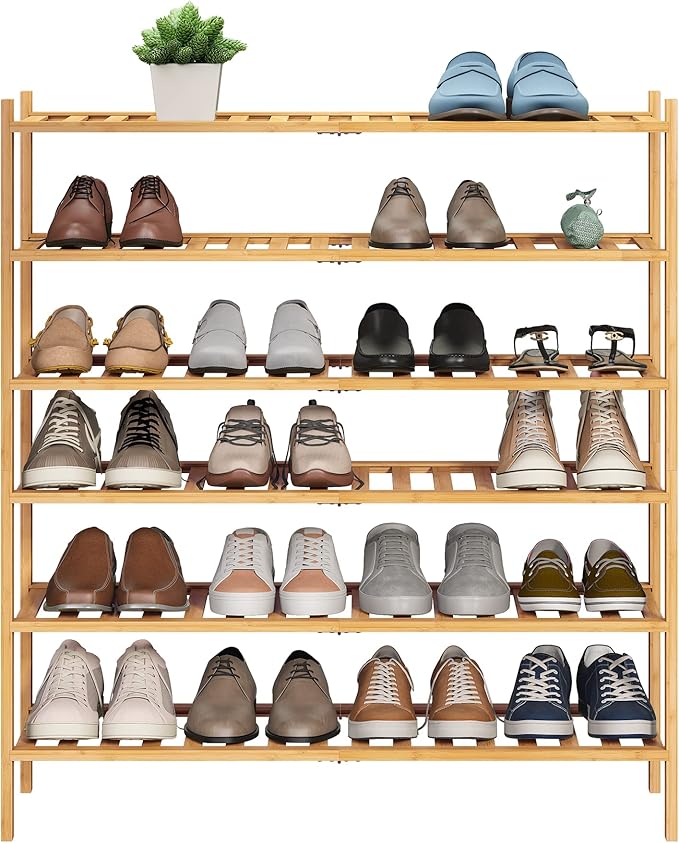 BMOSU 6-Tier Bamboo Extended Shoe Rack Premium Stackable Shoe Shelf Storage Organizer for Hallway Closet Living Room Entryway Organizer (Natural Bamboo)-NeatNest
