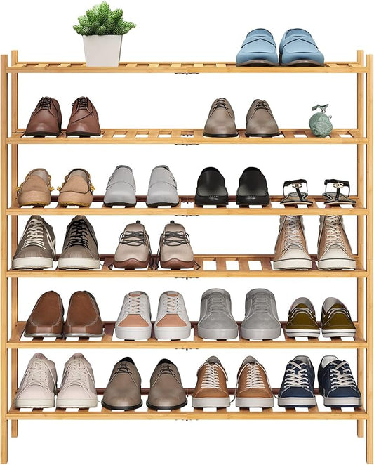 BMOSU 6-Tier Bamboo Extended Shoe Rack Premium Stackable Shoe Shelf Storage Organizer for Hallway Closet Living Room Entryway Organizer (Natural Bamboo)-NeatNest