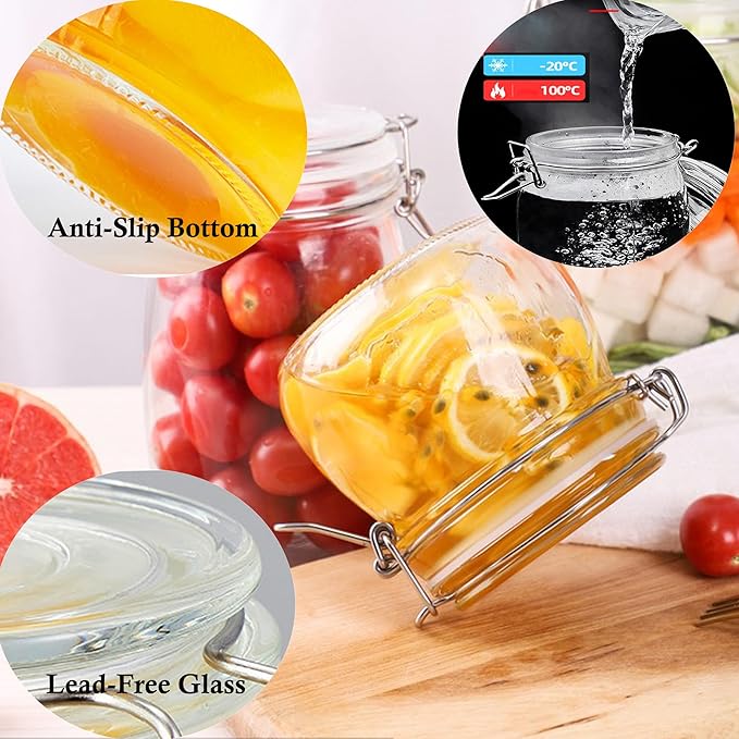 Glass Jars With Airtight Lid 24 Oz (Set Of 3) Wide Mouth Mason Glass Sealed Storage Canisters Leakproof For Coffee Sugar Nuts Spice Refrigerator Pickles & Preserves Tea For Fridge Kitchen Pantry